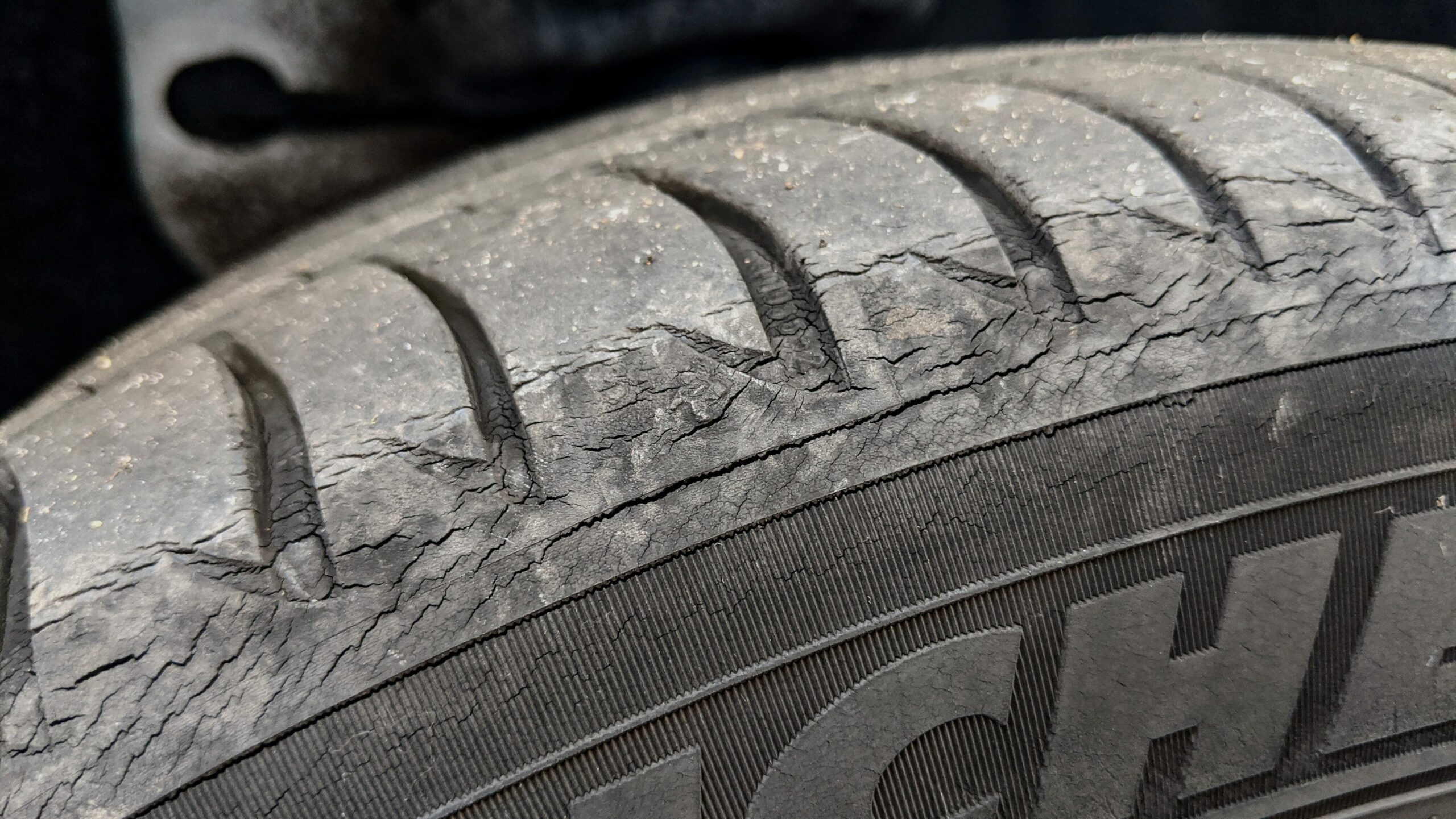 close up of cracked tyre wall