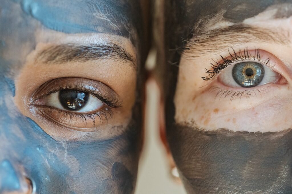 face mask on two females