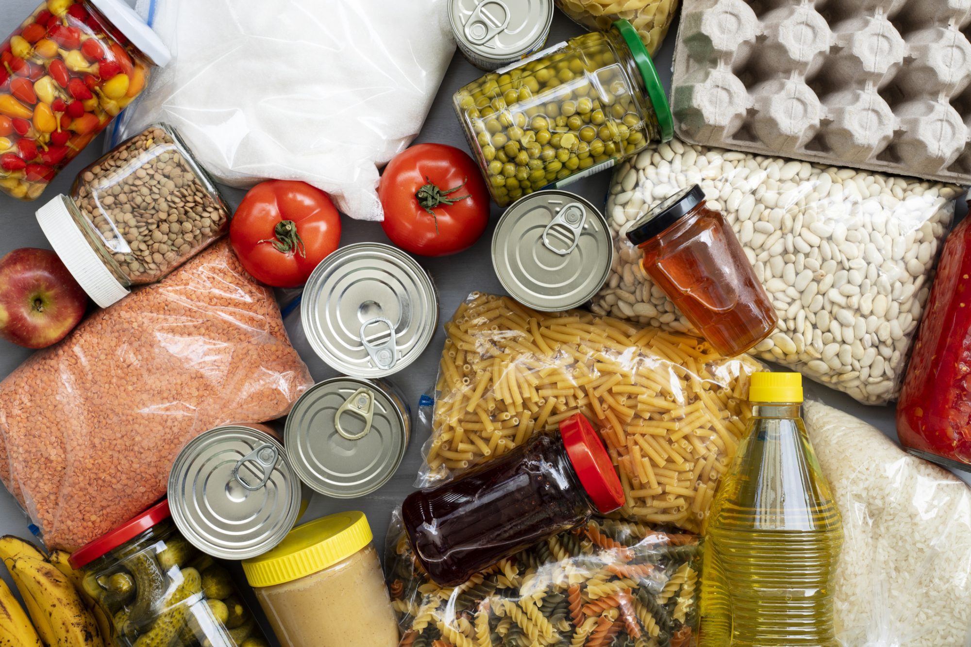 Stockpile image of canned foods and packs