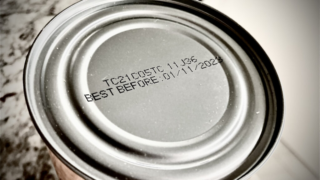 Best before date stamp on a tin can