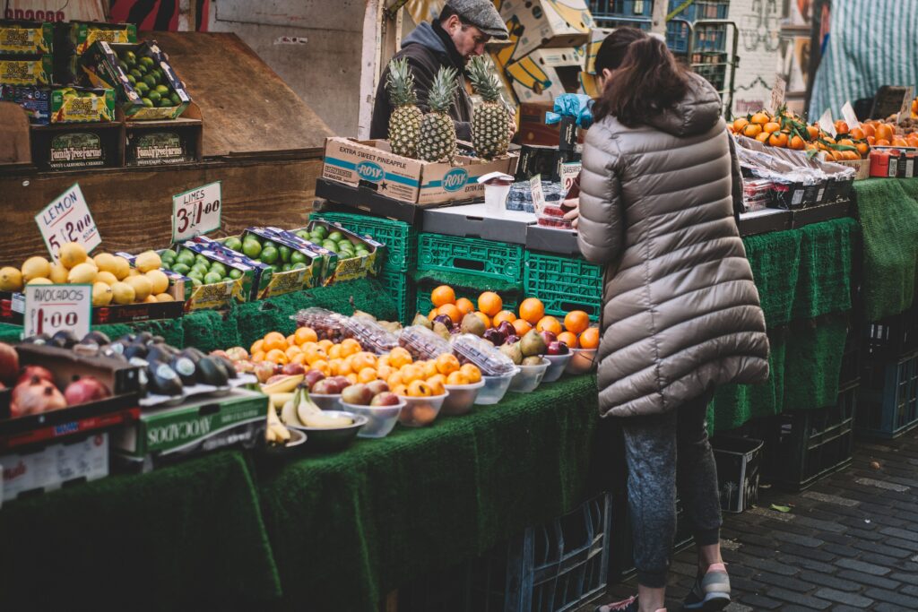 Local market with fresh fruit and vegetables 