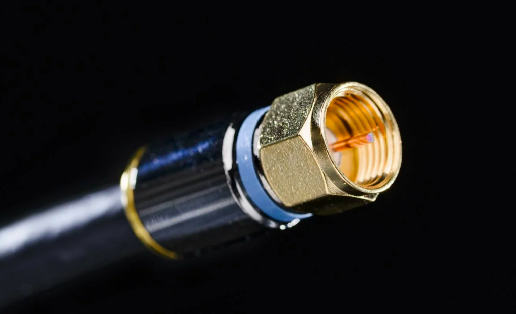 Close up of a coaxial cable connection