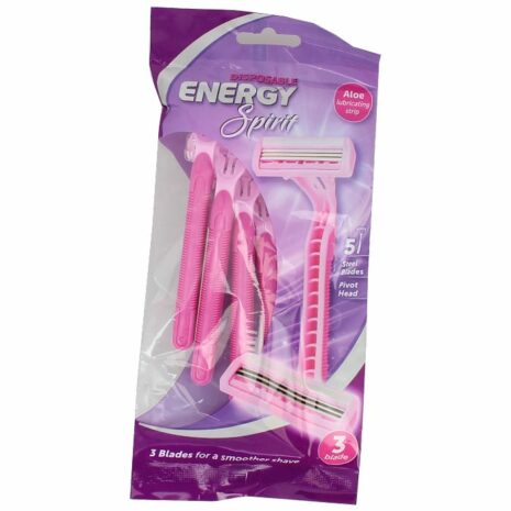 Energy Spirit Women's 3 Blade Razors with Aloe Strips (Pack of 5)