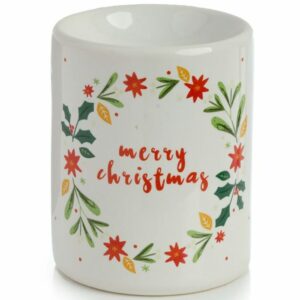 Ceramic Printed Tea Light Oil Burner - Merry Christmas Wreath