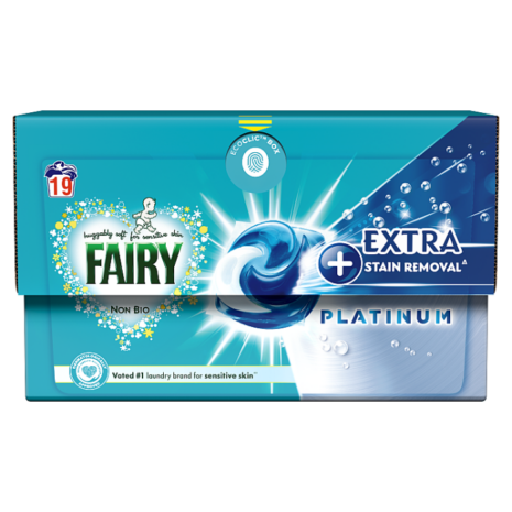 Fairy Non Bio Washing Liquid Capsules 19 Washes Platinum Extra Stain Removal