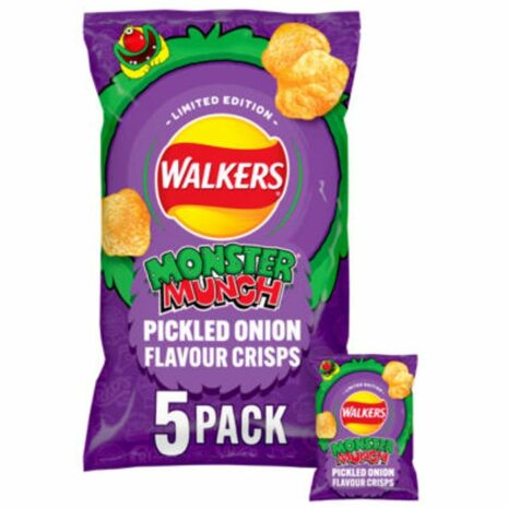 Walkers Monster Munch Pickled Onion Multipack Snacks Crisps (Pack of 5)