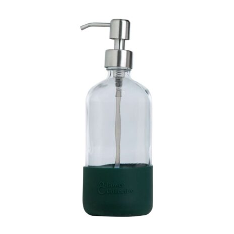 Reusable Pump Dispenser Bottle with Green Silicone Sleeve in Glass | 500ml |
