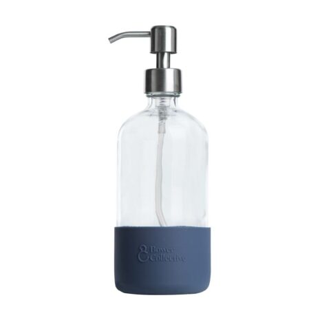 Reusable Pump Dispenser Bottle with Blue Silicone Sleeve in Glass | 500ml |
