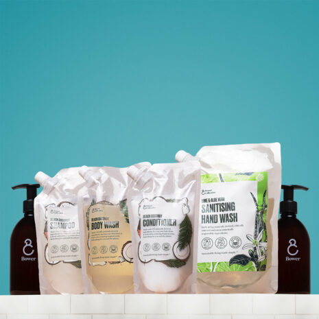 Coconut Shower Starter Kit | Body Wash & Shampoo Refills with Reusable Dispensers | Eco Friendly