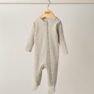 Mamas & Papas Organic Cotton Ribbed Sleepsuit - Oatmeal