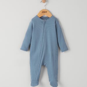 Mamas & Papas Organic Cotton Ribbed Sleepsuit - Petrol Blue