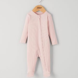 Mamas & Papas Pink Ribbed Zip Sleepsuit