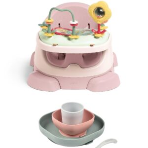 Mamas & Papas Bug 3-in-1 Floor & Booster Seat with Activity Tray & BÉaba Silicone Meal Weaning Set Bundle - Blossom / Pink