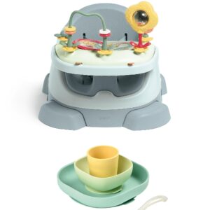 Mamas & Papas Bug 3-in-1 Floor & Booster Seat with Activity Tray & BÉaba Silicone Meal Weaning Set Bundle - Bluebell / Blue