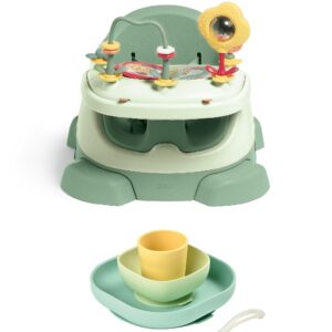 Mamas & Papas Bug 3-in-1 Floor & Booster Seat with Activity Tray & BÉaba Silicone Meal Weaning Set Bundle - Eucalyptus / Blue