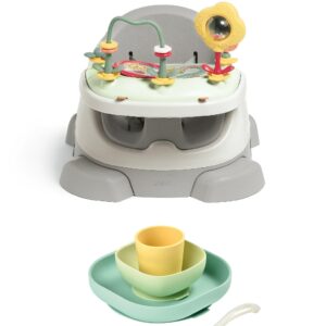 Mamas & Papas Bug 3-in-1 Floor & Booster Seat with Activity Tray & BÉaba Silicone Meal Weaning Set Bundle - Pebble Grey / Blue