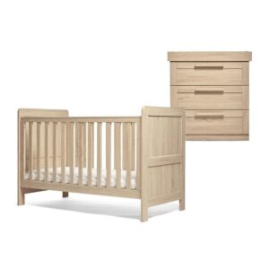 Mamas & Papas Atlas 2 Piece Nursery Furniture Set with Adjustable Cot to Toddler Bed & Dresser - Light Oak