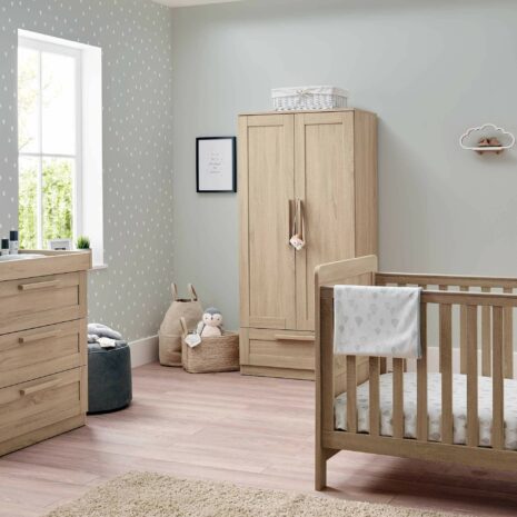 Mamas & Papas Atlas 3 Piece Cot Bed Range with Dresser and Wardrobe - Light Oak