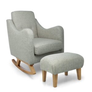 Mamas & Papas Bowdon Nursing Chair & Stool Set - Light Grey Textured Weave & Mid-Oak