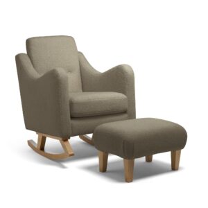 Mamas & Papas Bowdon Nursing Chair & Stool Set - Mink Boucle & Mid-Oak