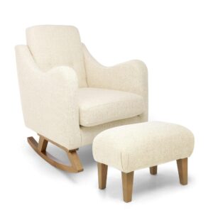 Mamas & Papas Bowdon Nursing Chair & Stool Set - Sandstone Textured Weave & Mid-Oak