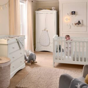 Mamas & Papas Flyn 3 Piece Cotbed Range with Dresser Changer and Wardrobe - White