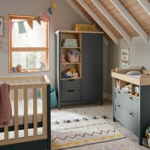 Mamas & Papas Harwell Cotbed Range with Dresser Changer & Wardrobe - Grey/Natural