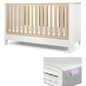 Mamas & Papas Harwell Cotbed Set with Luxury Twin Spring Mattress - White/Natural