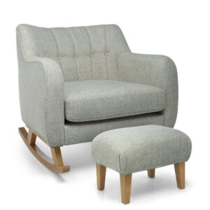 Mamas & Papas Hilston Cuddle Chair & Stool Set - Light Grey Textured Weave & Mid-Oak