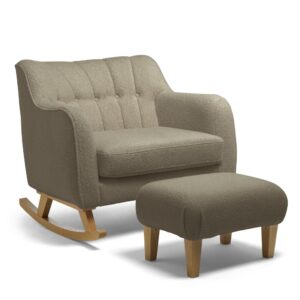 Mamas & Papas Hilston Cuddle Chair & Stool Set - Mink Boucle & Mid-Oak