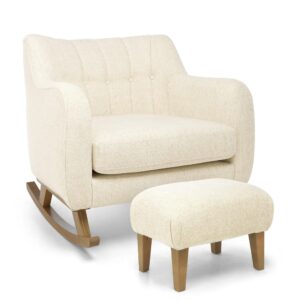 Mamas & Papas Hilston Cuddle Chair & Stool Set - Sandstone Textured Weave & Mid-Oak