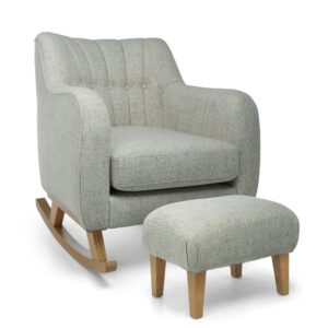 Mamas & Papas Hilston Nursing Chair & Stool Set - Light Grey Textured Weave & Mid-Oak