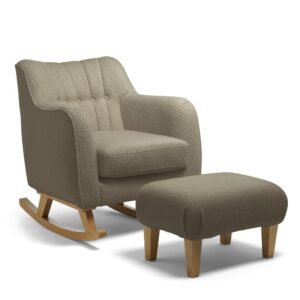 Mamas & Papas Hilston Nursing Chair & Stool Set - Mink Boucle & Mid-Oak