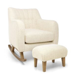 Mamas & Papas Hilston Nursing Chair & Stool Set - Sandstone Textured Weave & Mid-Oak