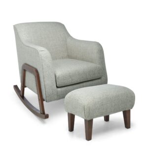 Mamas & Papas Honley Stool and Nursing Chair Set - Light Grey Textured Weave & Dark Wood