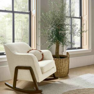 Mamas & Papas Honley Stool and Nursing Chair Set - Sandstone Textured Weave & Dark Wood