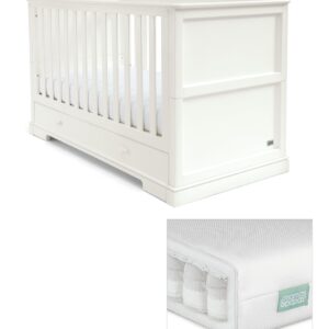 Mamas & Papas Oxford White Cotbed with Premium Pocket Spring Mattress - White