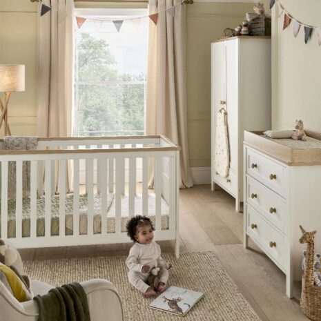 Mamas & Papas Wedmore 3 Piece Cotbed Range with Nursery Dresser Changer & Wardrobe - White/Natural