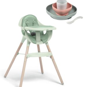 Mamas & Papas Juice Highchair & Beaba Silicone Meal Weaning Set Bundle - Eucalyptus/Pink