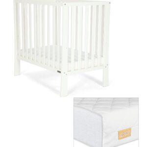 Mamas & Papas Petite Baby Cot in Pure White & Small Essential Fibre Mattress Bundle