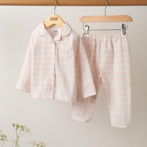 Mamas & Papas Pink Gingham Check Woven Pyjamas