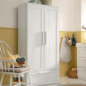 Mamas & Papas Atlas 2 Door Nursery Wardrobe with Storage Drawer - Nimbus White