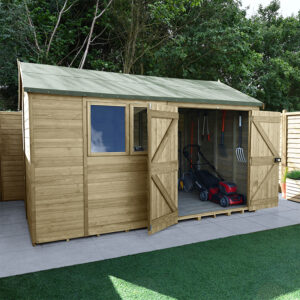 12' x 8' Forest Timberdale 25yr Guarantee Tongue & Groove Pressure Treated Double Door Reverse Apex Shed (3.65m x 2.52m)