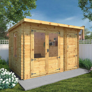 Mercia Visby 3.5m x 2.4m Pent Log Cabin with Side Shed (19mm)