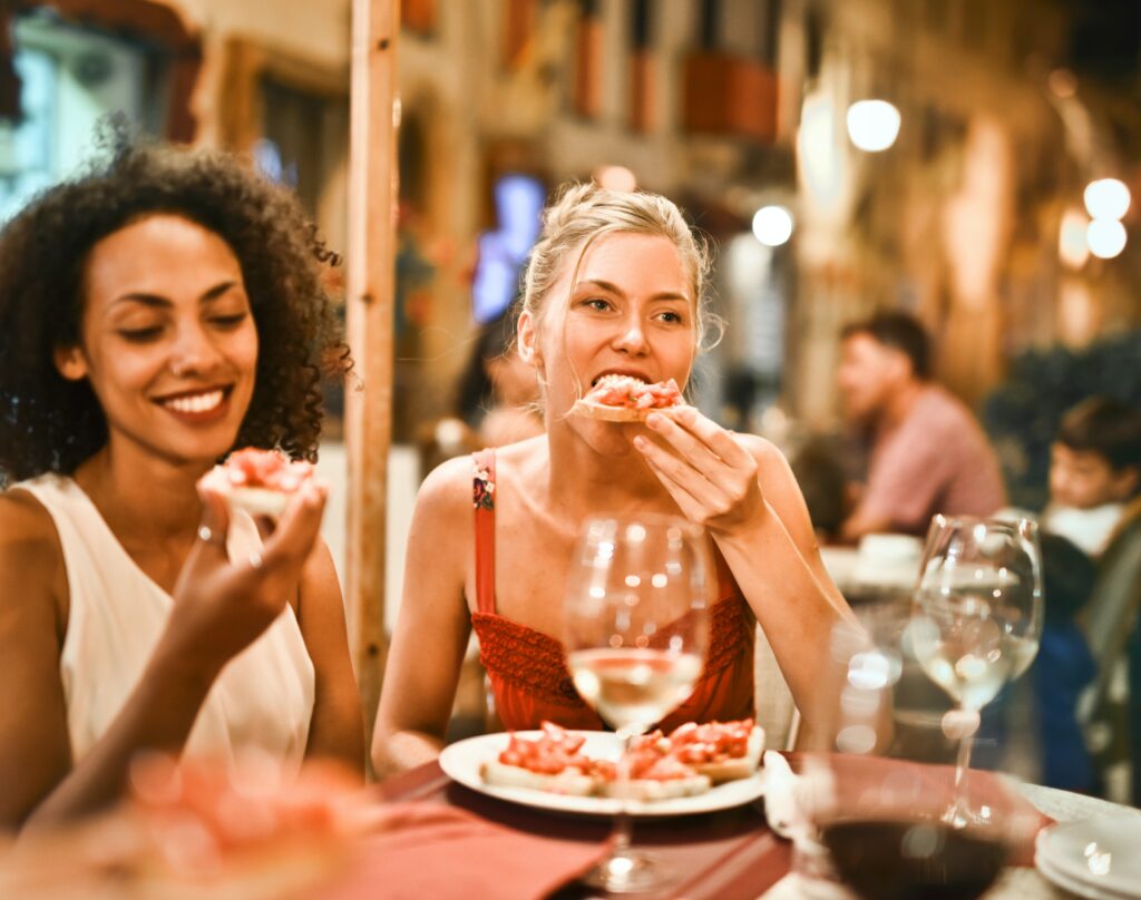 Two females dining out