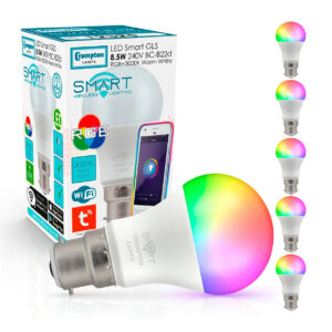 Crompton GLS LED Light Bulb Smart WiFi B22 8.5W (60W Eqv) Warm White + RGB 5-Pack - 12325