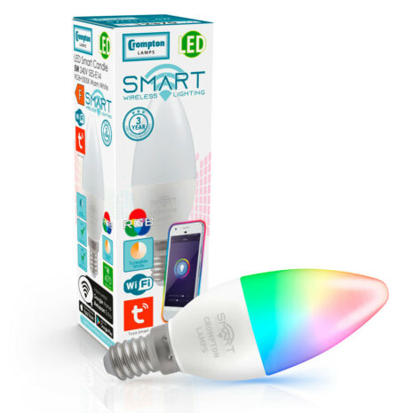 Crompton Candle LED Light Bulb Smart WiFi E14 5W (40W Eqv) Warm White + RGB - 12370