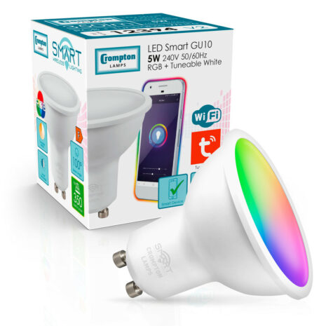 Crompton Lamps LED Smart Wifi GU10 Bulb 5W Dimmable RGB and Tuneable White - 12394-V2