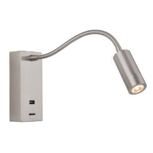 Firstlight Clifton LED Flexi Wall Spotlight 3W with USB Port and On/Off Switch in Brushed Steel - 2895BS