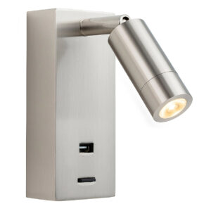 Firstlight Clifton LED Wall Spotlight 3W with USB Port and On/Off Switch Warm White Brushed Steel - 2896BS